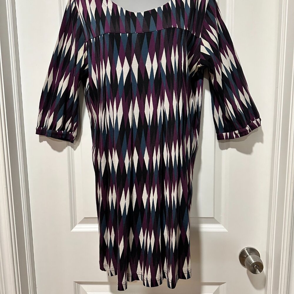 H&M 100% Cotton ¾ Sleeve Harlequin Print Dress, Size L